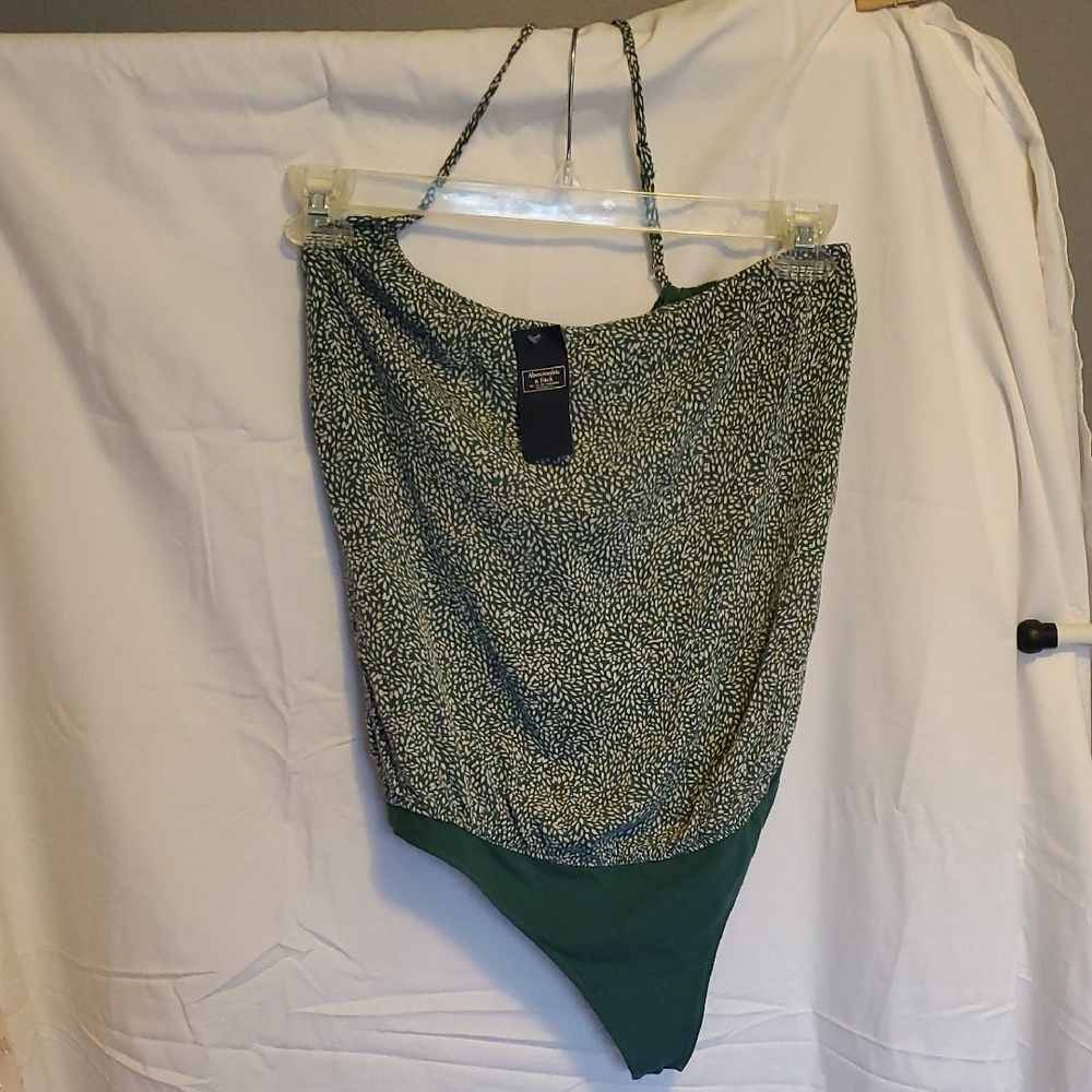 A&F 1 Strap Green Bodysuit with White Leaves